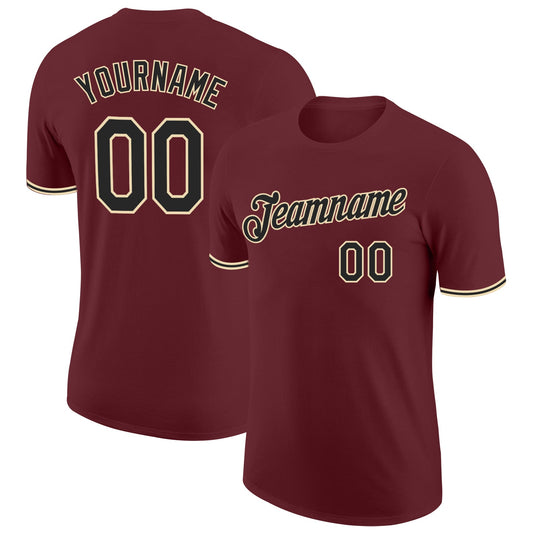 Custom Burgundy Black-Cream Performance T-Shirt - Main View