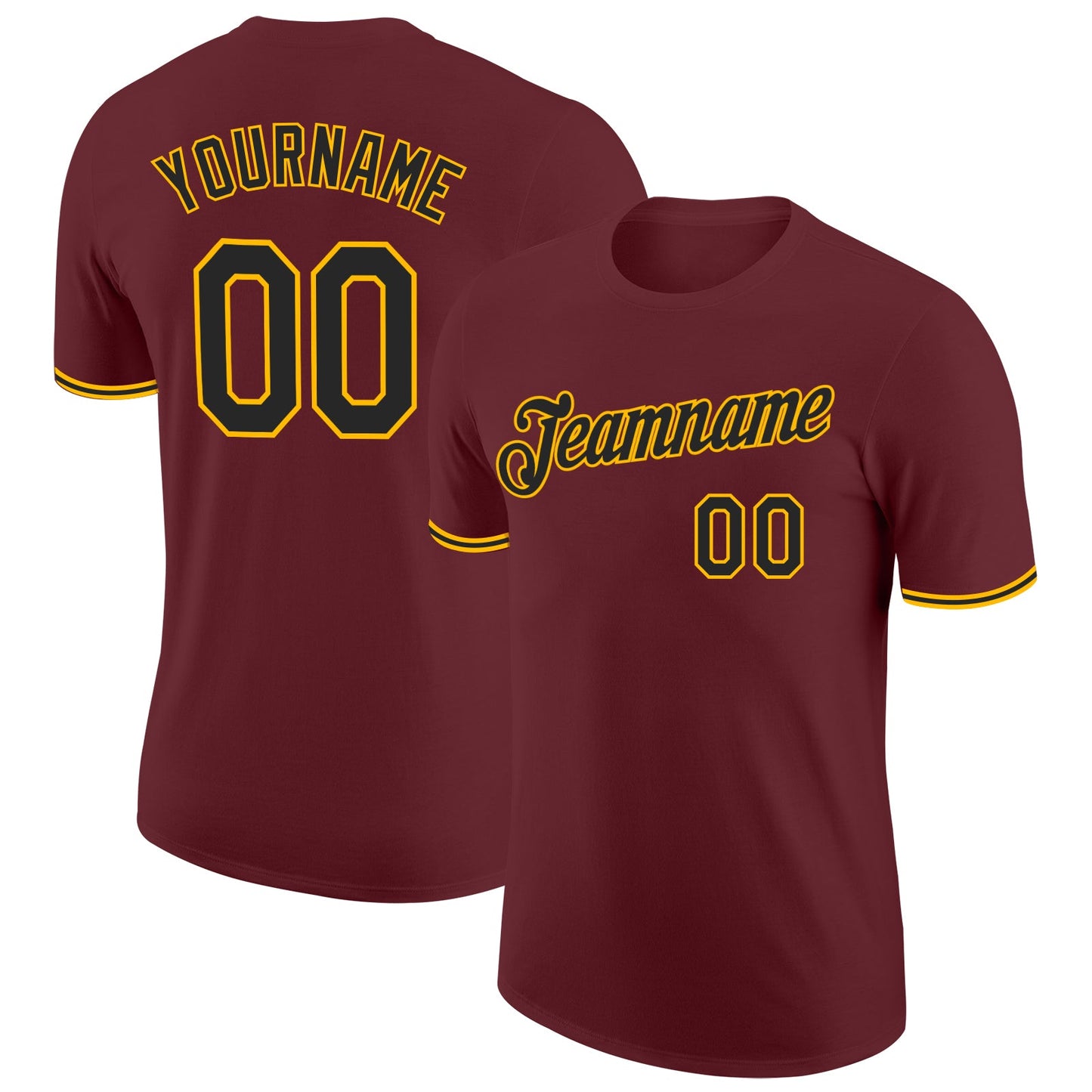 Custom Burgundy Black-Gold Performance T-Shirt - Main View