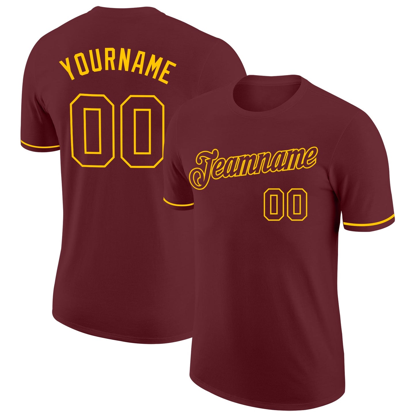 Custom Burgundy Burgundy-Gold Performance T-Shirt - Main View