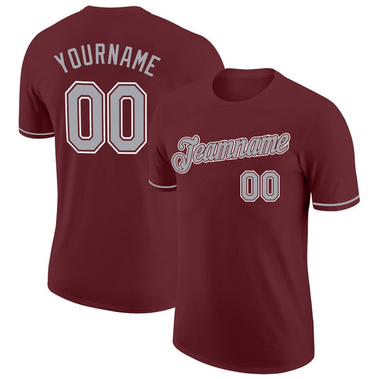 Custom Burgundy Gray-White Performance T-Shirt - Main View
