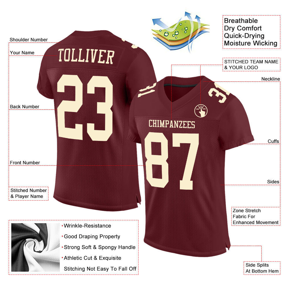 Custom Burgundy Cream Mesh Authentic Football Jersey view 2