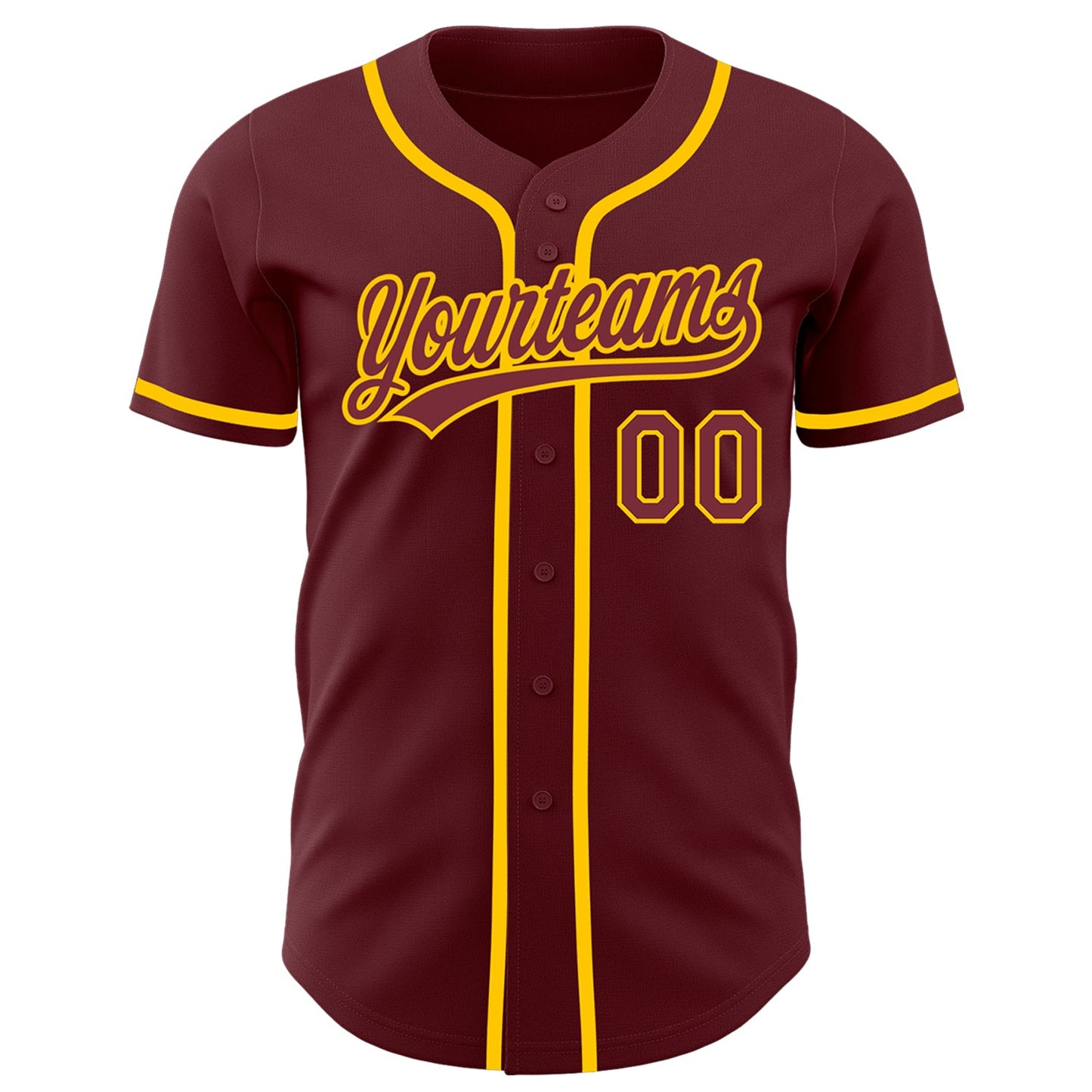 Custom Burgundy Yellow Authentic Baseball Jersey view 2