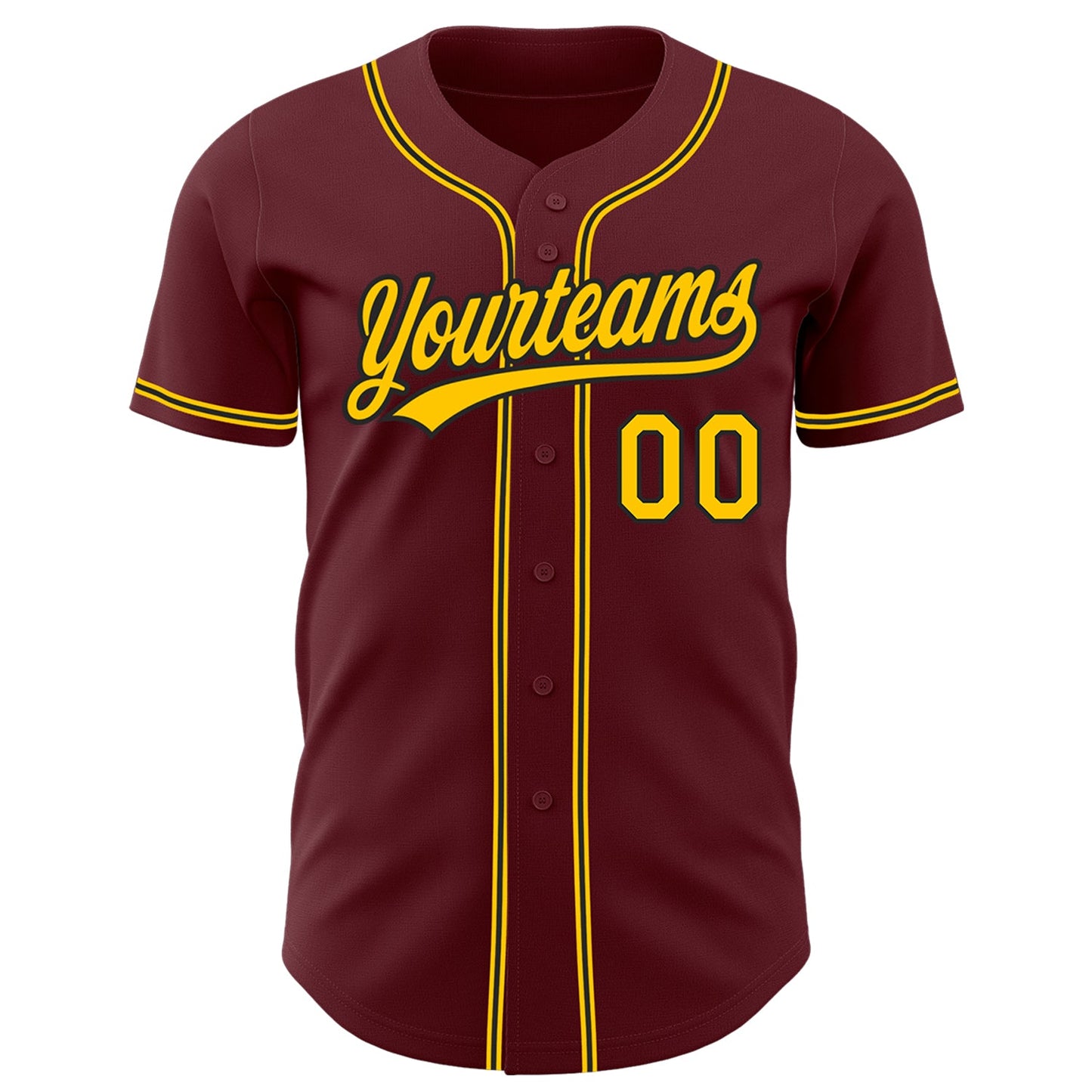 Custom Burgundy Yellow-Black Authentic Baseball Jersey view 2