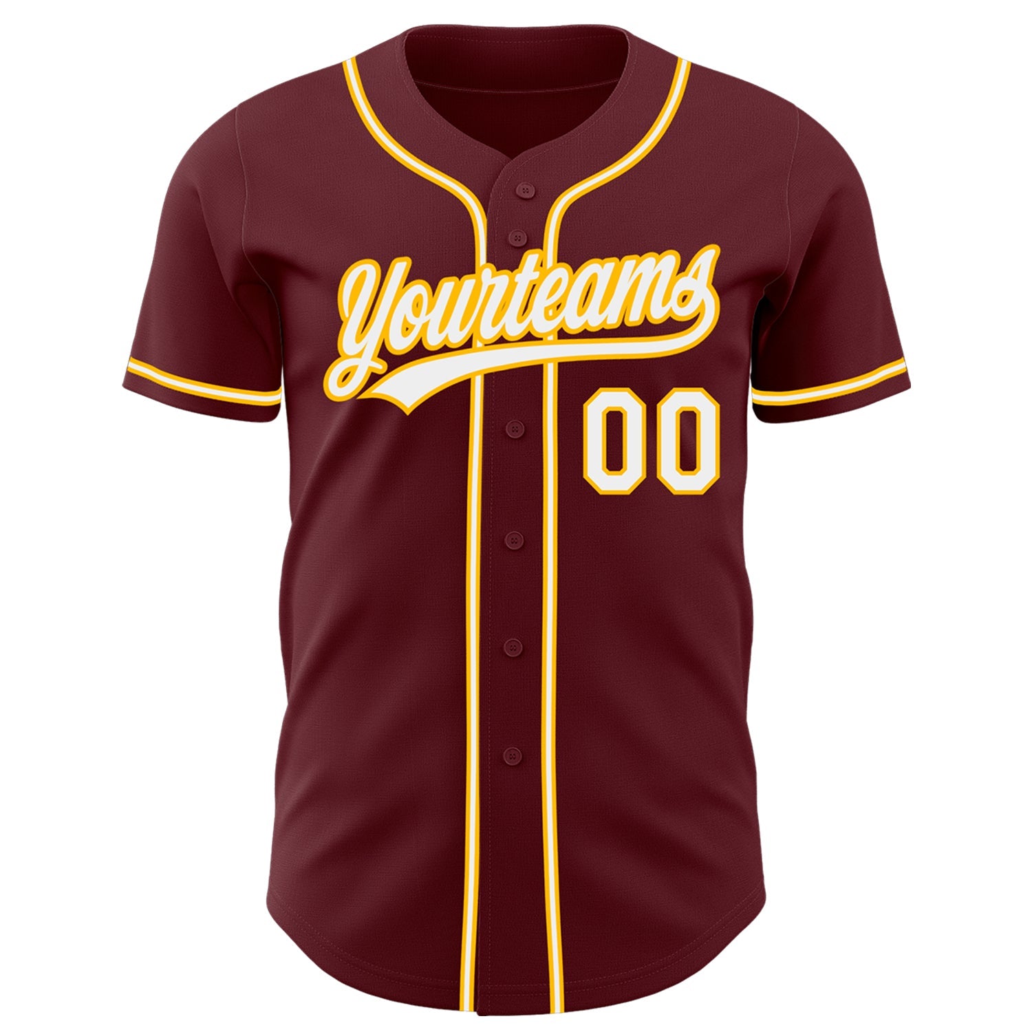 Custom Burgundy White-Gold Authentic Baseball Jersey view 2