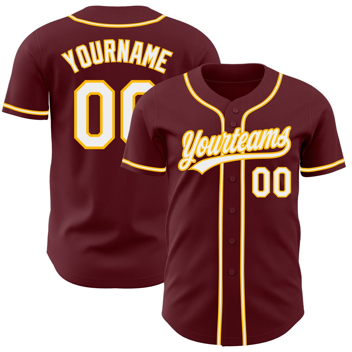 Custom Burgundy White-Gold Authentic Baseball Jersey - Main View