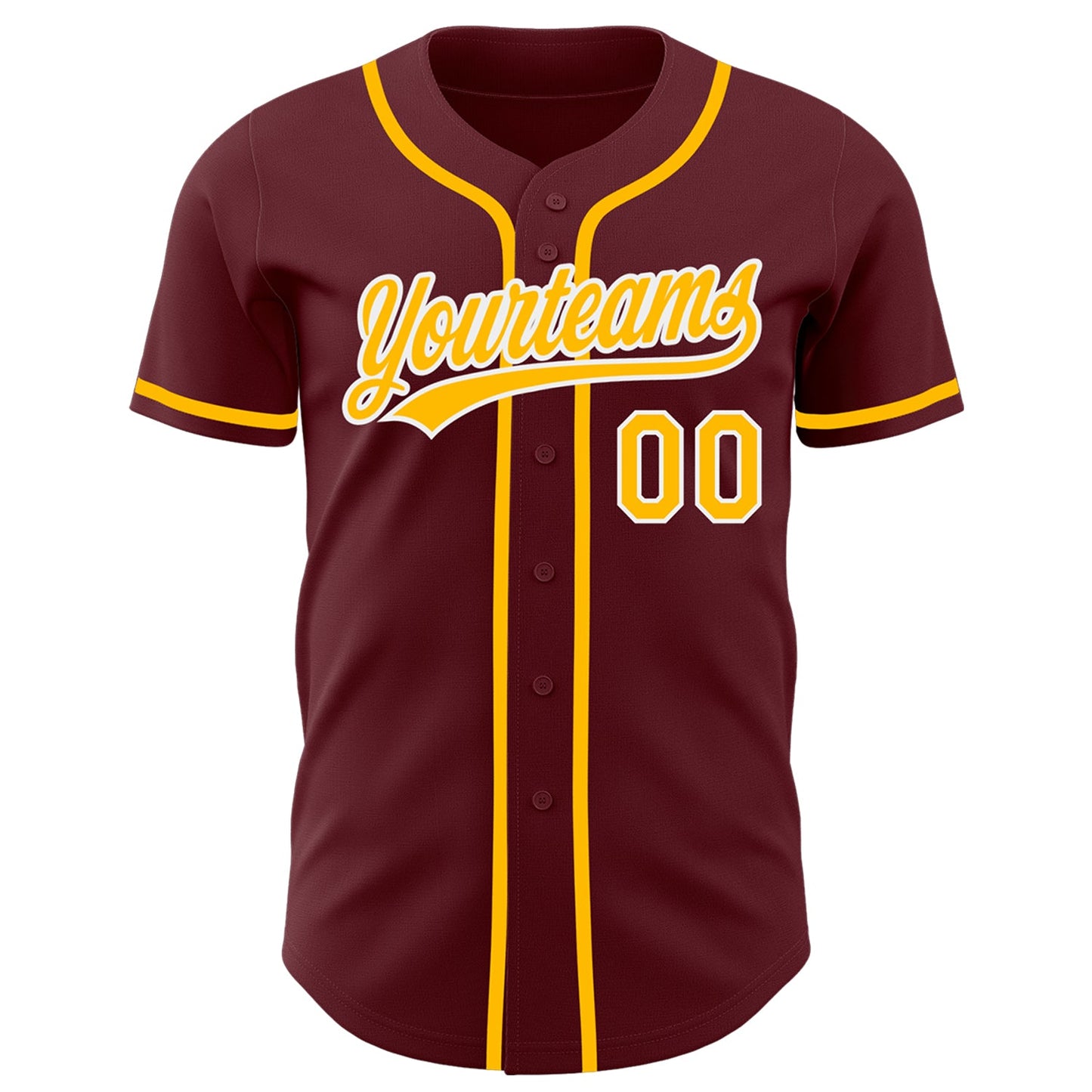 Custom Burgundy Gold-White Authentic Baseball Jersey view 2