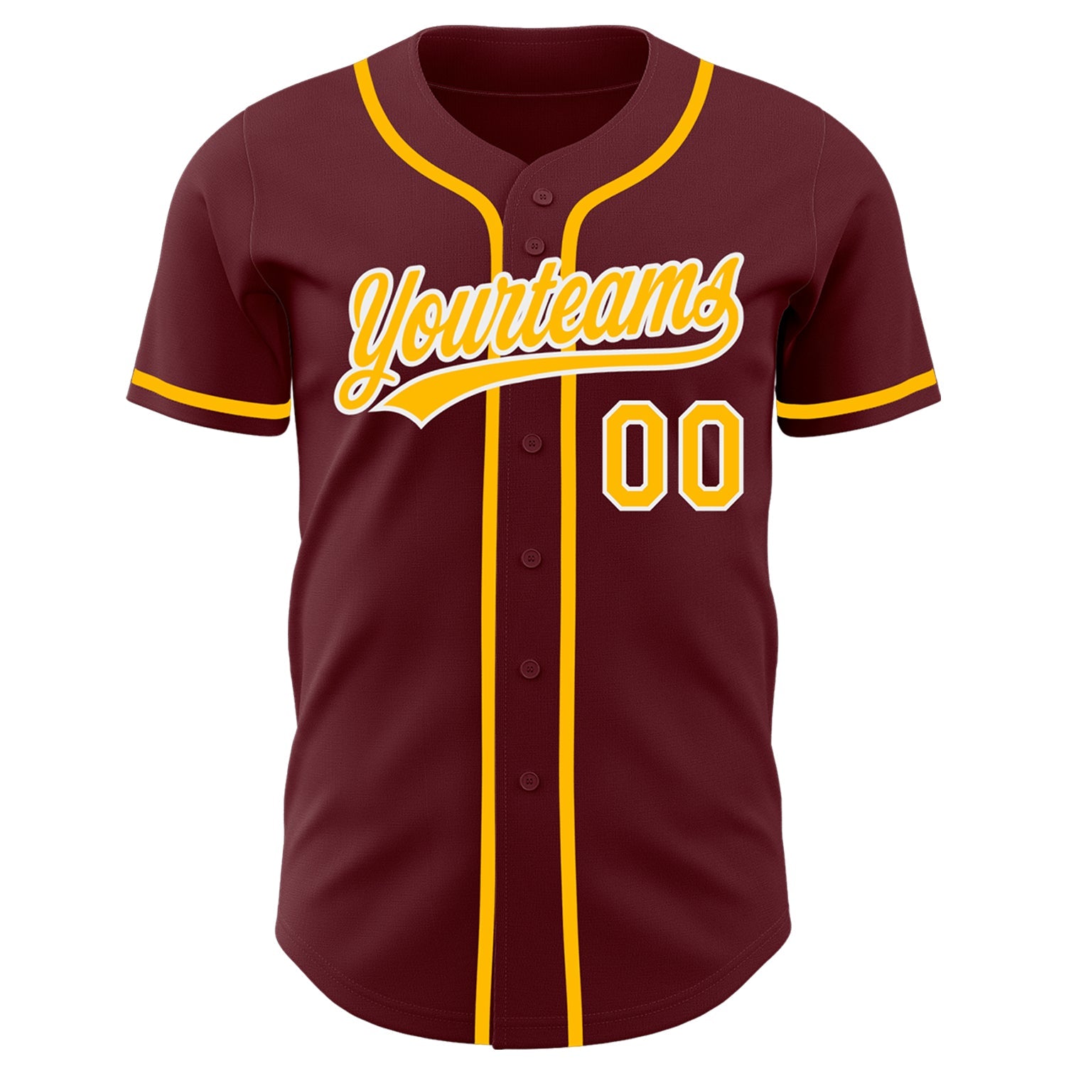 Custom Burgundy Gold-White Authentic Baseball Jersey view 2