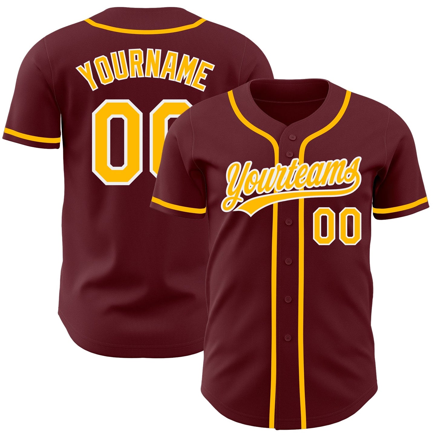 Custom Burgundy Gold-White Authentic Baseball Jersey - Main View