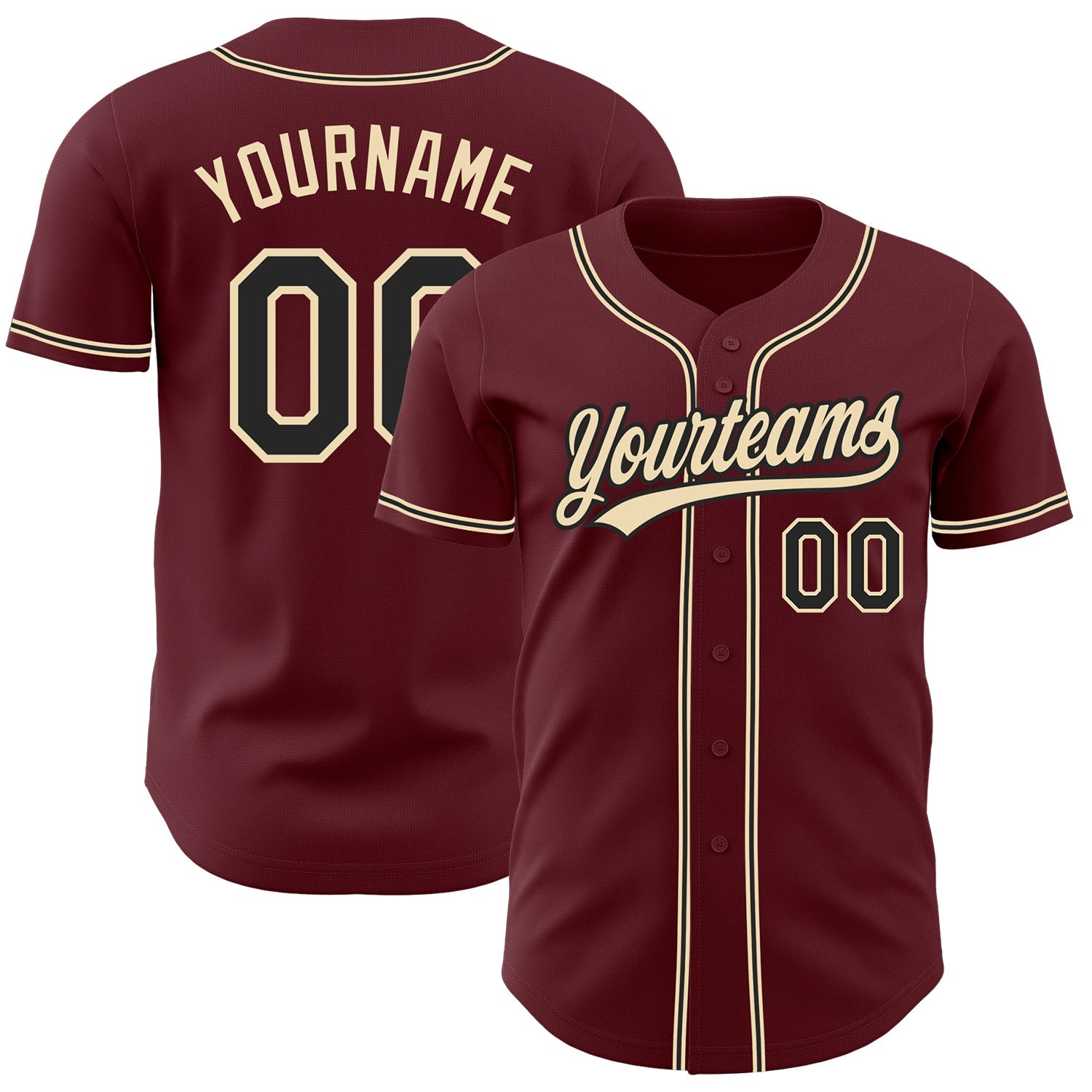 Custom Burgundy Black-City Cream Authentic Baseball Jersey - Main View