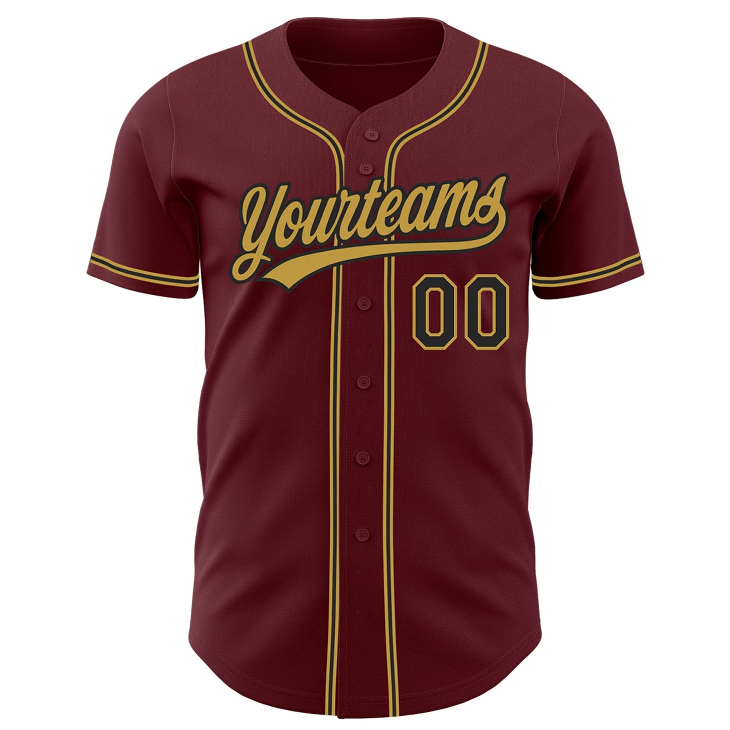 Custom Burgundy Black-Old Gold Authentic Baseball Jersey view 2