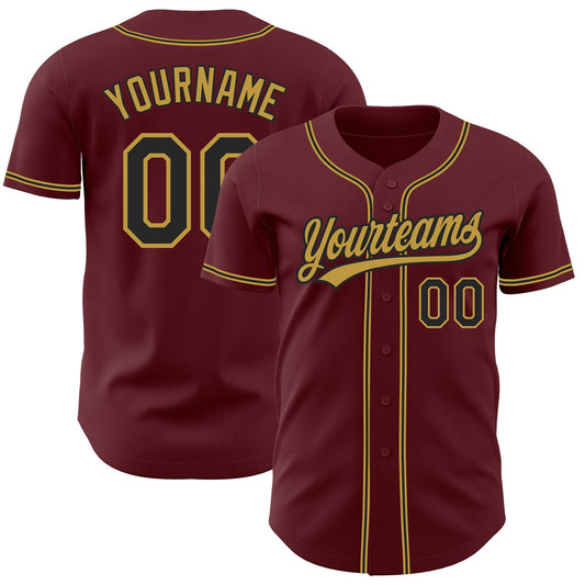 Custom Burgundy Black-Old Gold Authentic Baseball Jersey - Main View