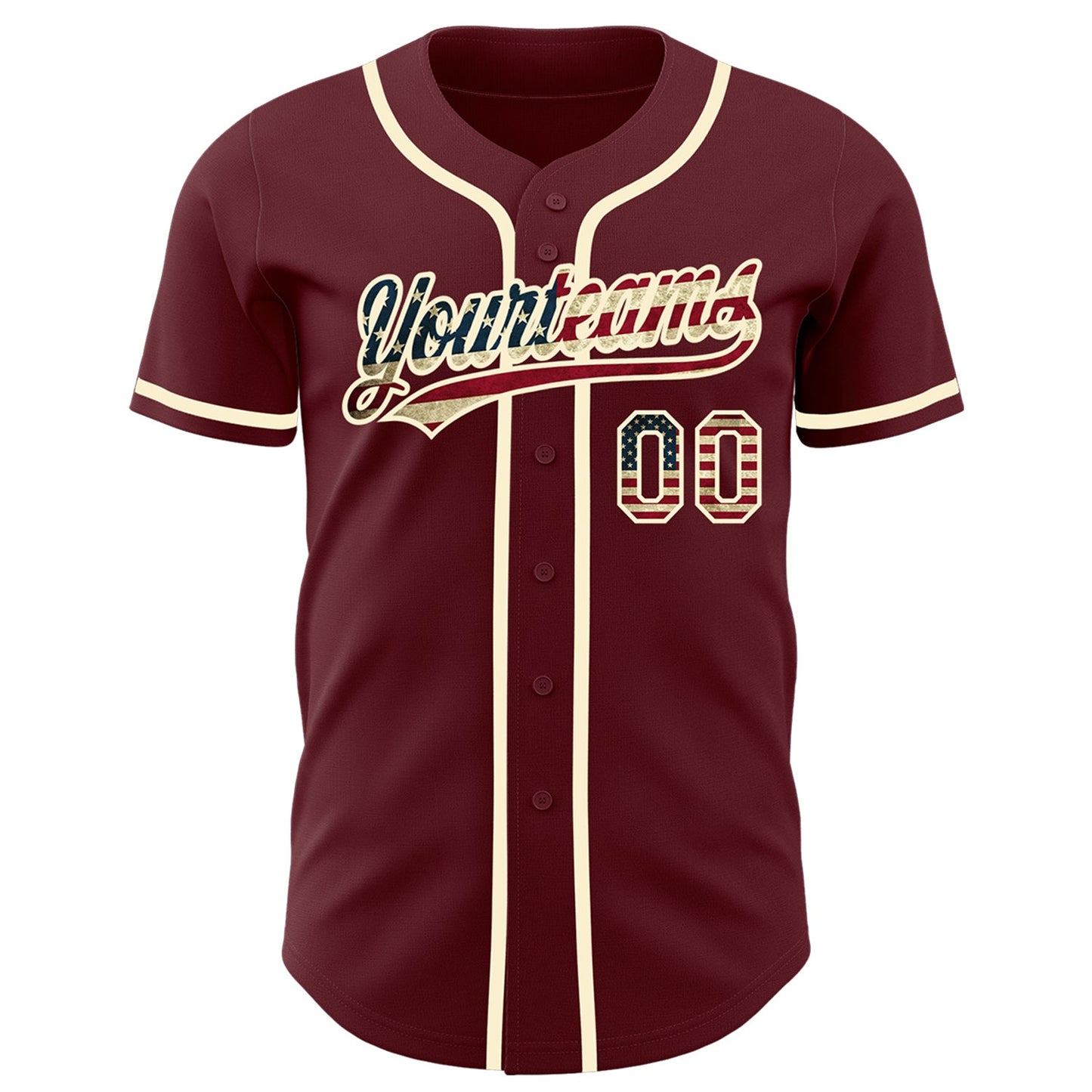 Custom Burgundy Vintage USA Flag-Cream Authentic Baseball Jersey view 2