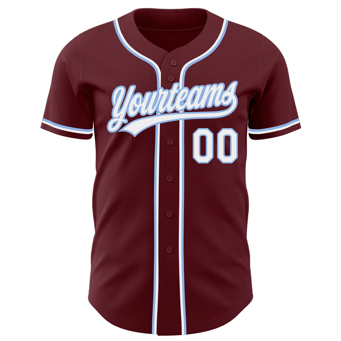 Custom Burgundy White-Light Blue Authentic Baseball Jersey view 3