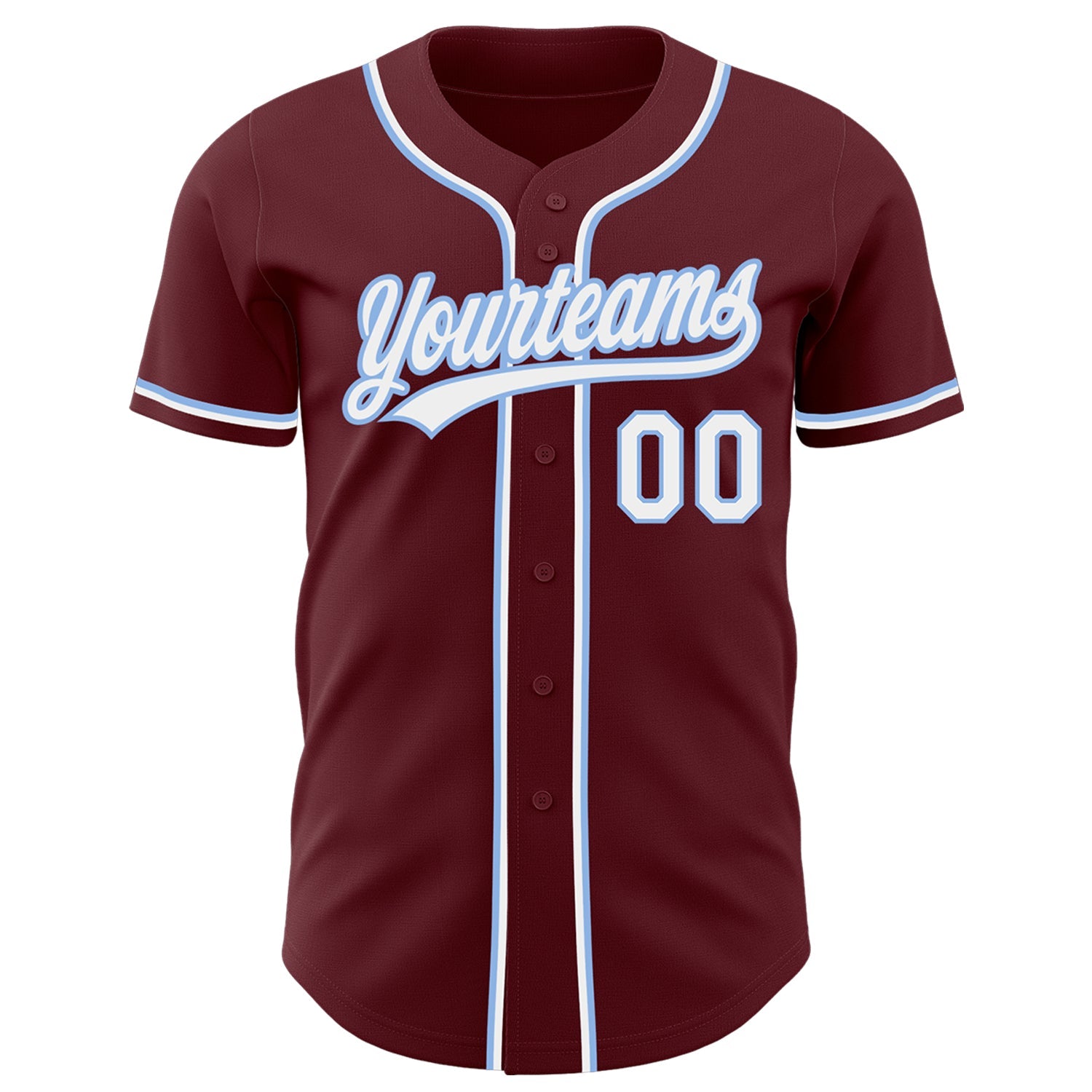 Custom Burgundy White-Light Blue Authentic Baseball Jersey view 3