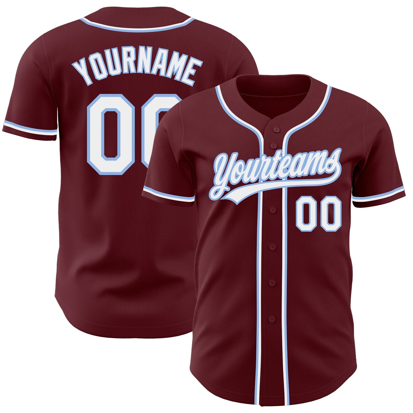 Custom Burgundy White-Light Blue Authentic Baseball Jersey - Main View