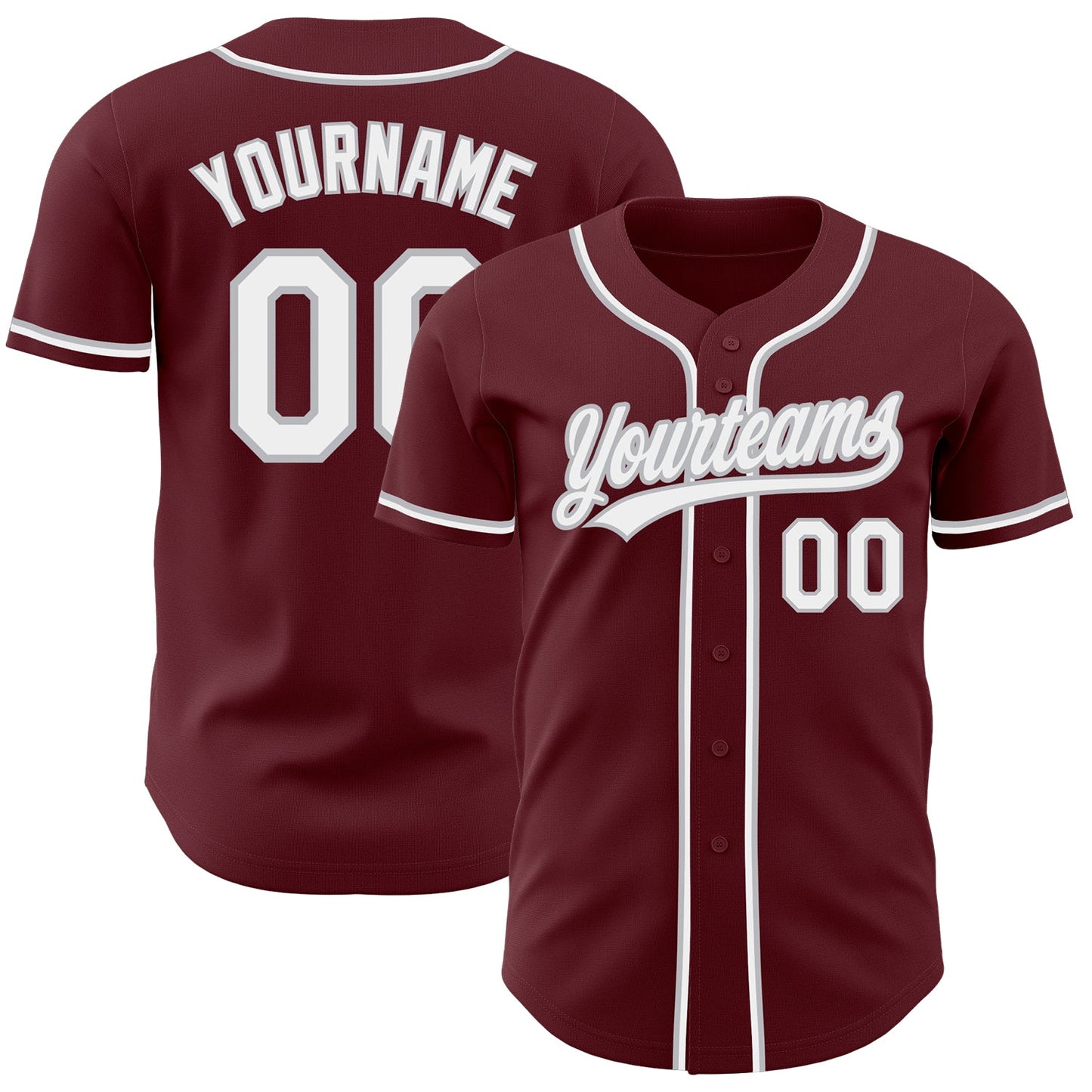 Custom Burgundy White-Gray Authentic Baseball Jersey - Main View