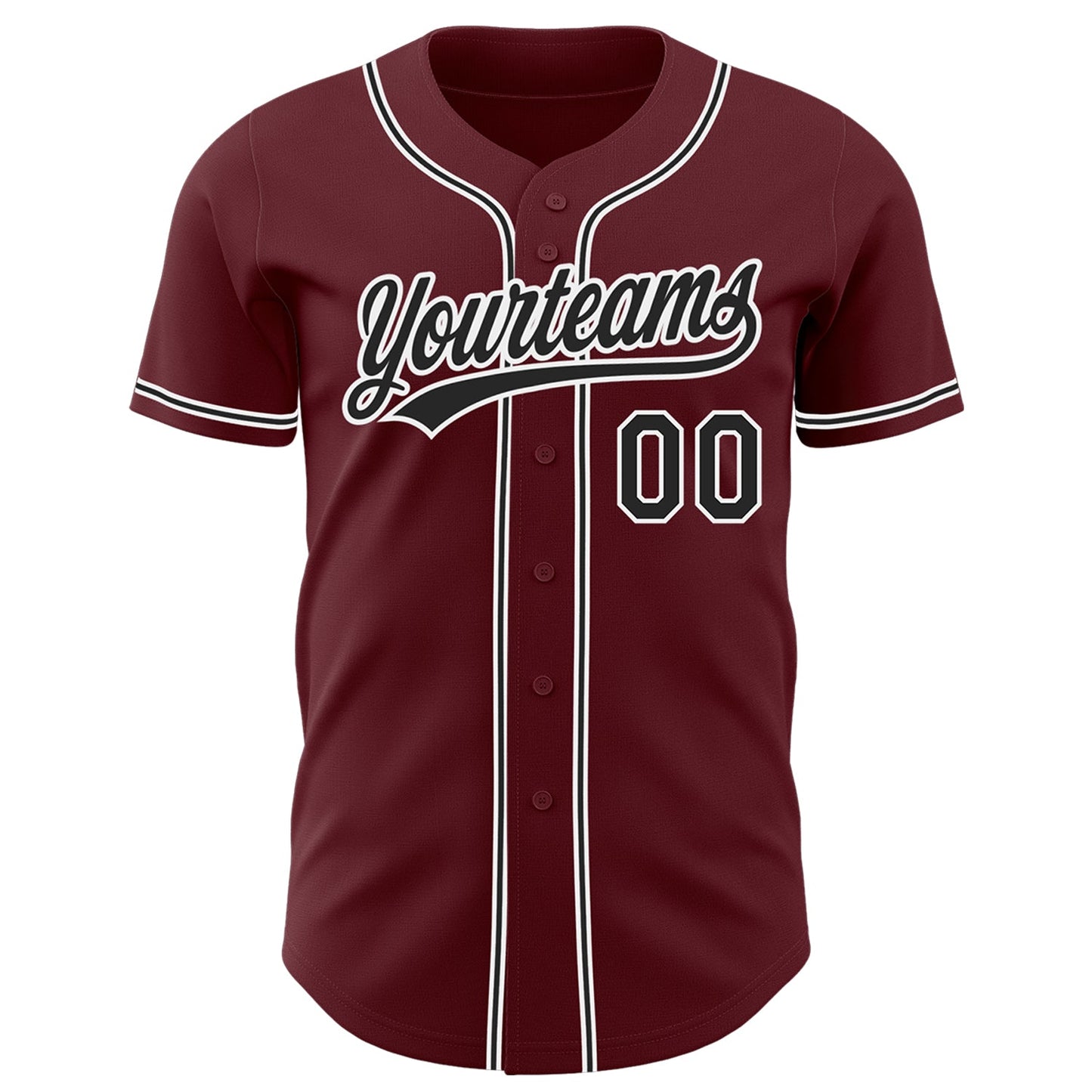 Custom Burgundy Black-White Authentic Baseball Jersey view 2