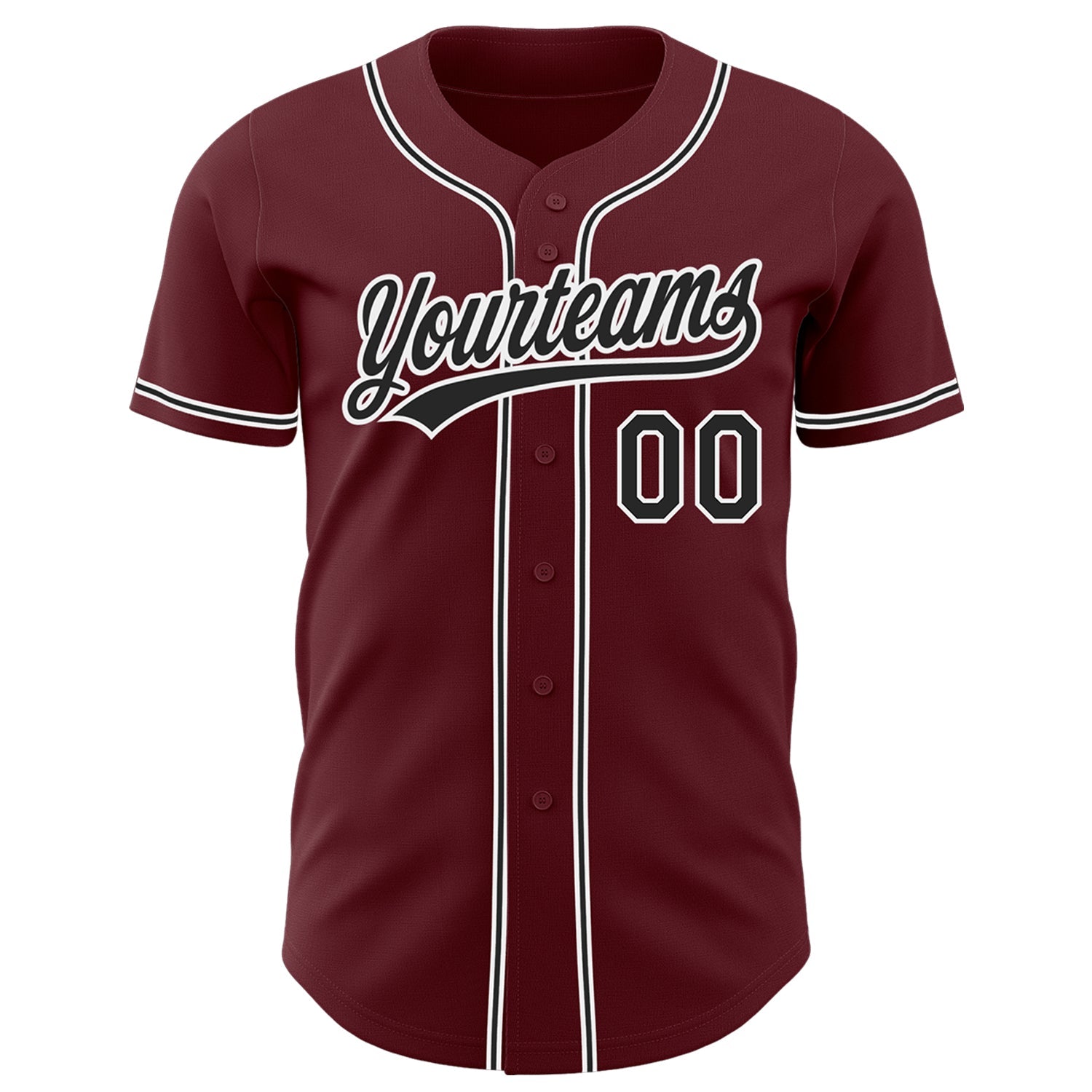 Custom Burgundy Black-White Authentic Baseball Jersey view 2