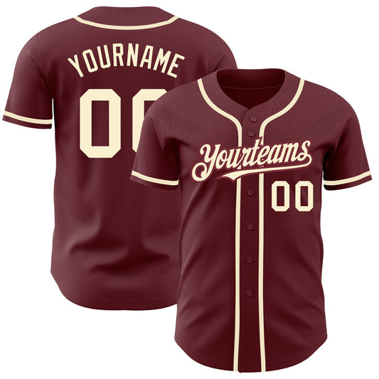 Custom Burgundy Cream Authentic Baseball Jersey - Main View