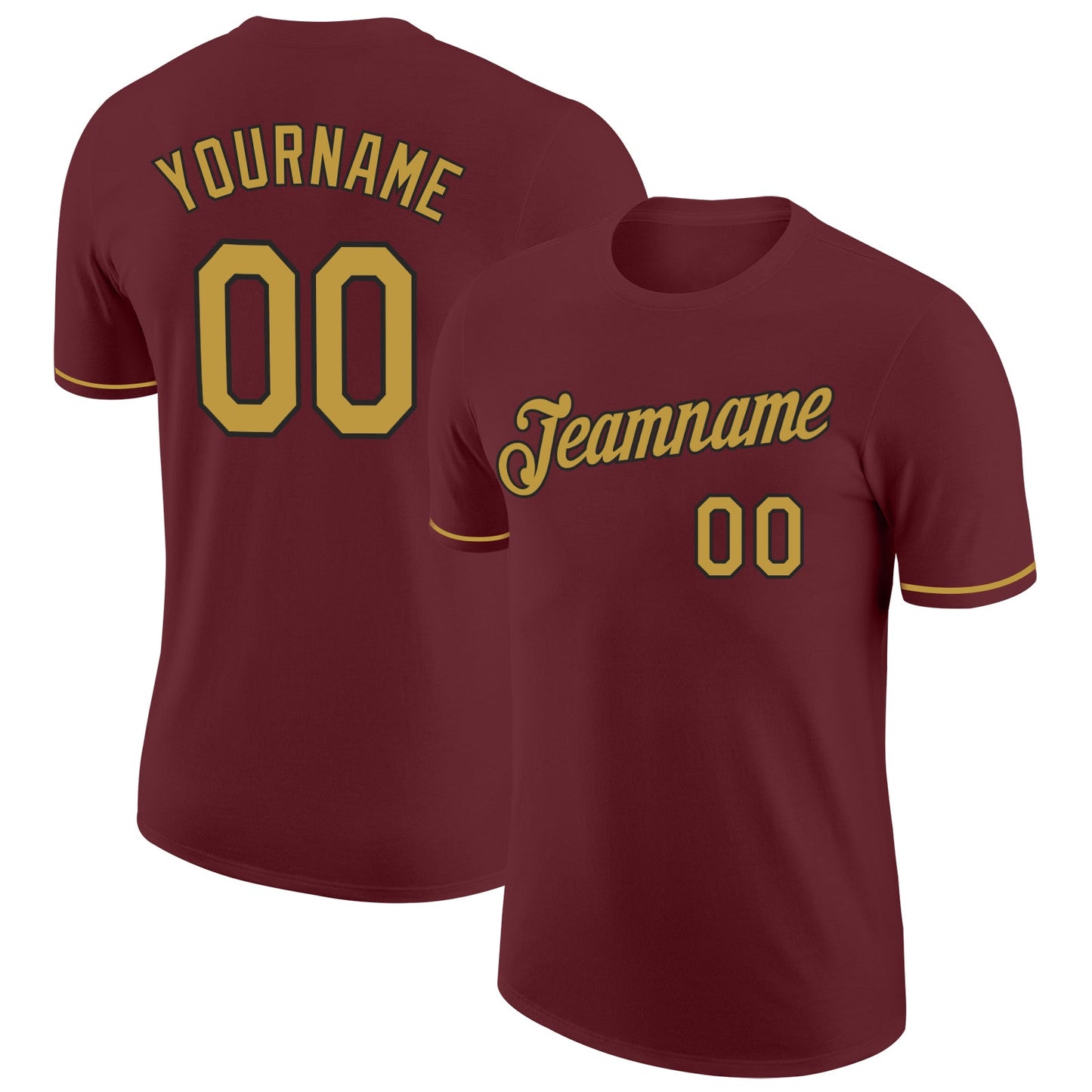 Custom Burgundy Old Gold-Black Performance T-Shirt - Main View