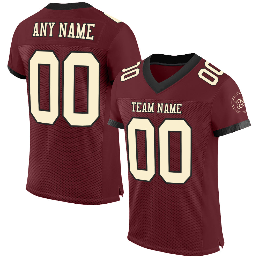 Custom Burgundy Cream-Black Mesh Authentic Football Jersey - Main View