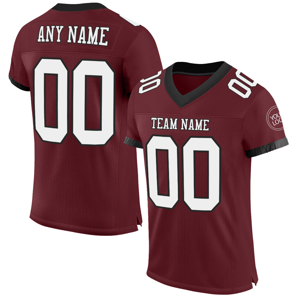 Custom Burgundy White-Black Mesh Authentic Football Jersey - Main View