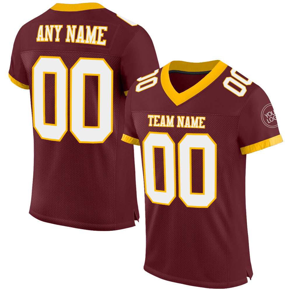 Custom Burgundy White-Gold Mesh Authentic Football Jersey - Main View