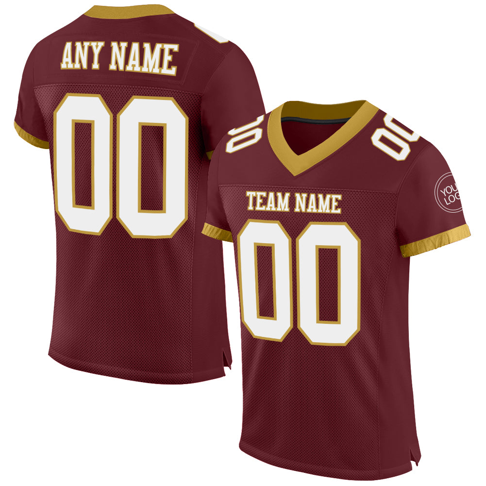 Custom Burgundy White-Old Gold Mesh Authentic Football Jersey - Main View