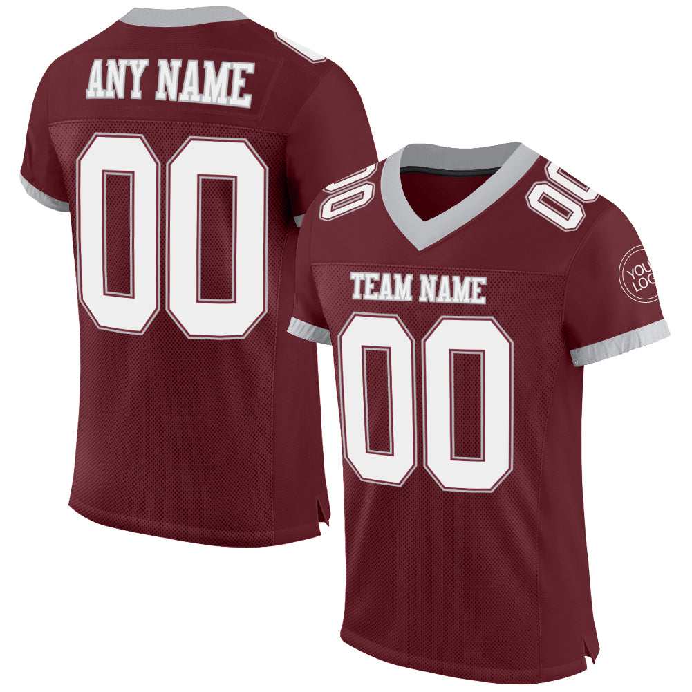 Custom Burgundy White-Gray Mesh Authentic Football Jersey - Main View