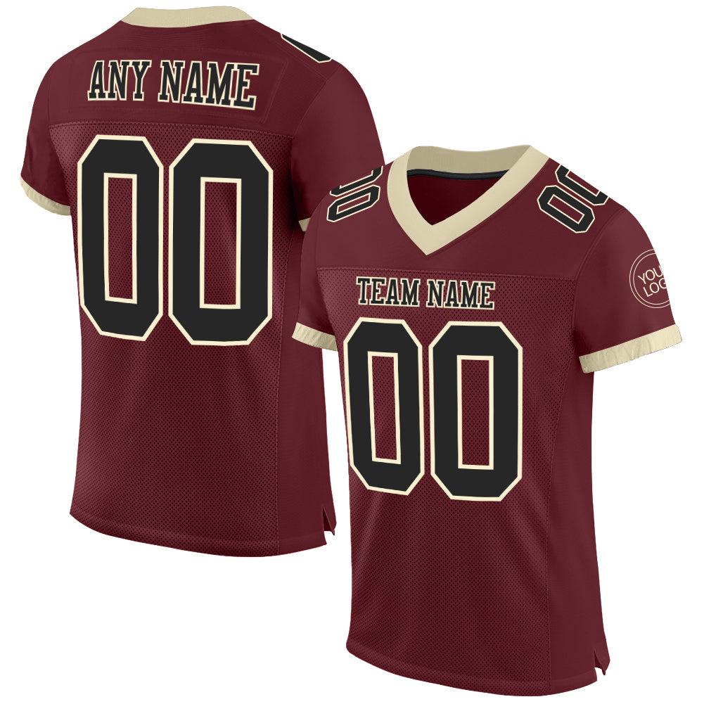 Custom Burgundy Black-Cream Mesh Authentic Football Jersey - Main View