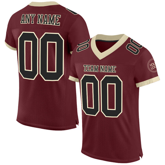 Custom Burgundy Black-Cream Mesh Authentic Football Jersey - Main View