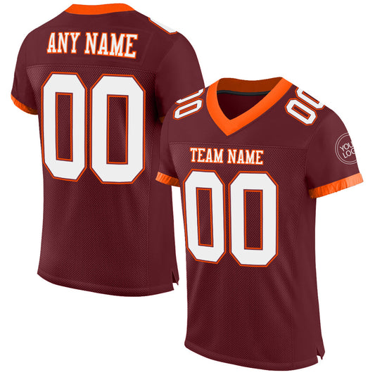 Custom Burgundy White-Orange Mesh Authentic Football Jersey - Main View