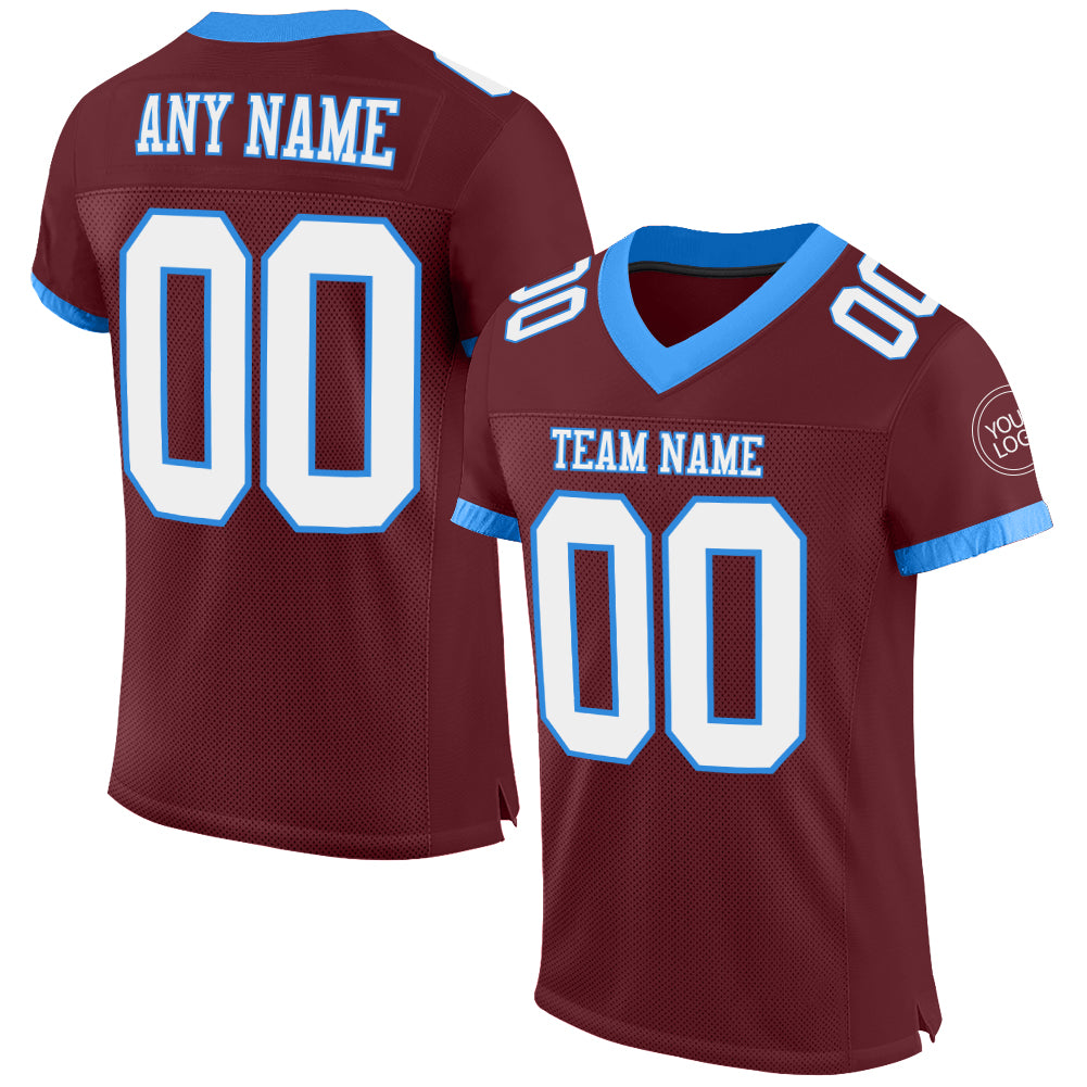 Custom Burgundy White-Powder Blue Mesh Authentic Football Jersey - Main View