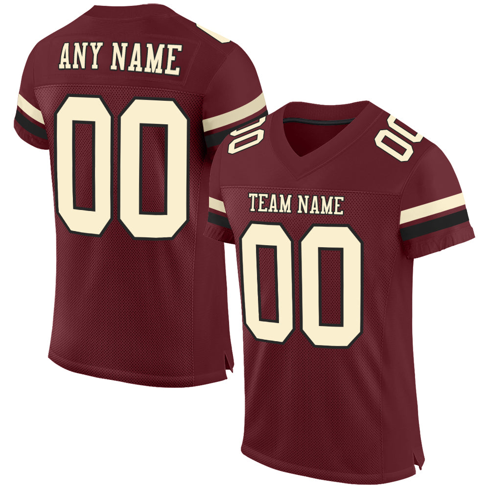 Custom Burgundy Cream-Black Mesh Authentic Football Jersey - Main View