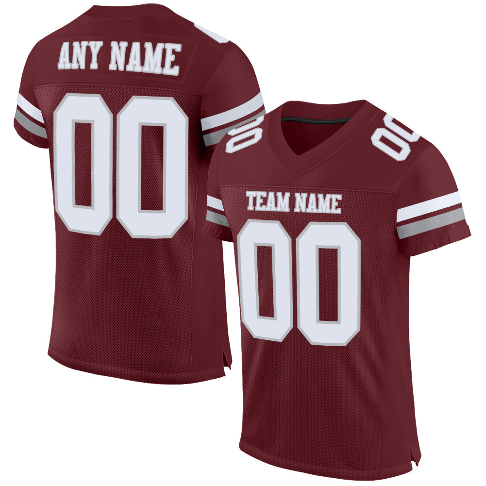 Custom Burgundy White-Gray Mesh Authentic Football Jersey - Main View