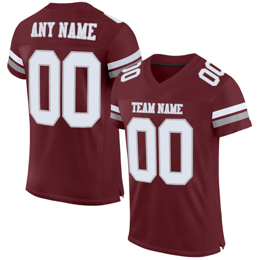 Custom Burgundy White-Gray Mesh Authentic Football Jersey - Main View