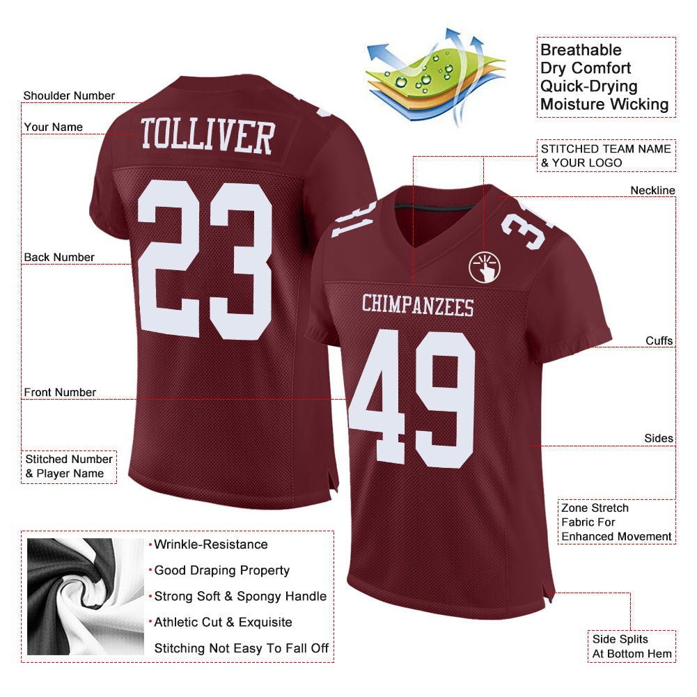 Custom Burgundy White Mesh Authentic Football Jersey view 2