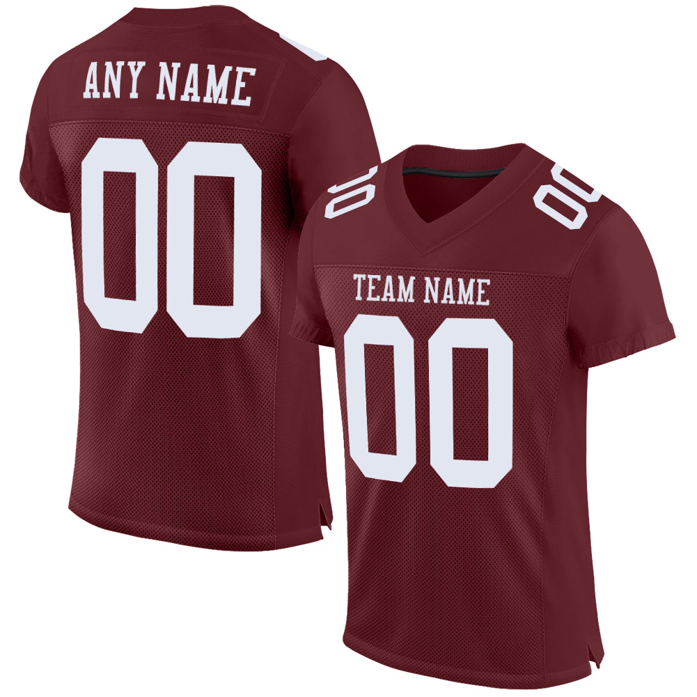 Custom Burgundy White Mesh Authentic Football Jersey - Main View