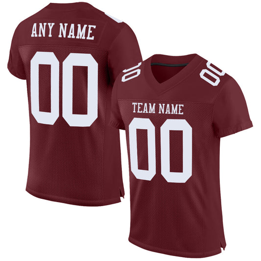 Custom Burgundy White Mesh Authentic Football Jersey - Main View