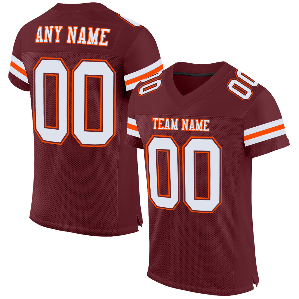 Custom Burgundy White-Orange Mesh Authentic Football Jersey - Main View