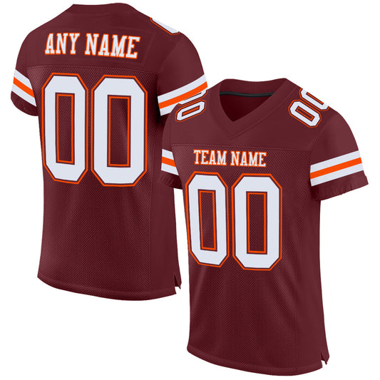 Custom Burgundy White-Orange Mesh Authentic Football Jersey - Main View