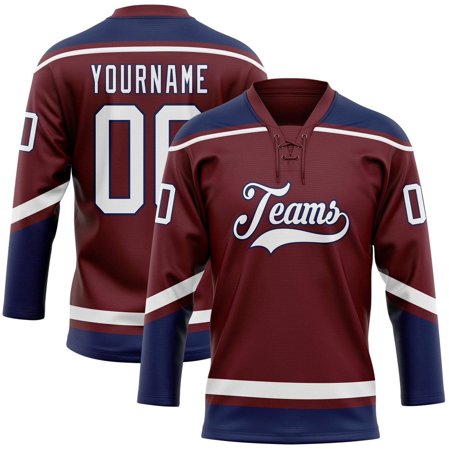 Custom Burgundy White-Navy Hockey Lace Neck Jersey - Main View