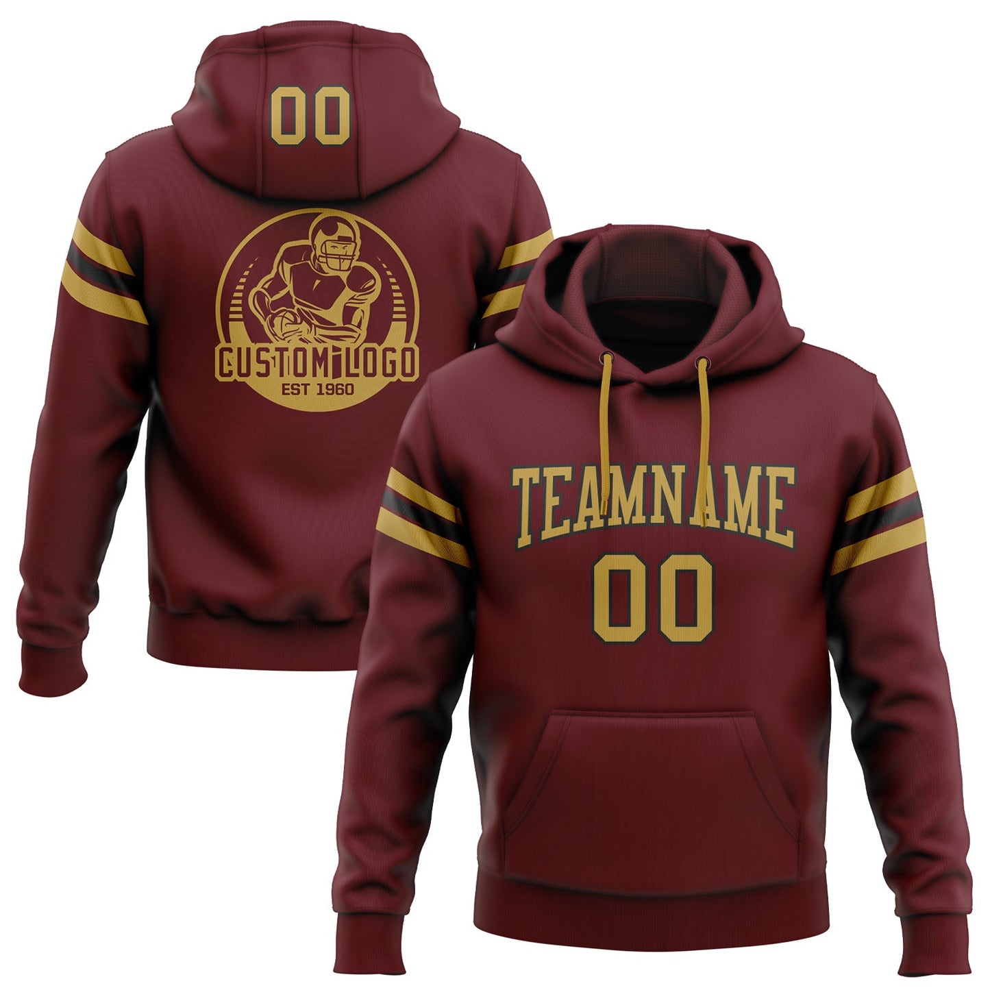 Custom Stitched Burgundy Old Gold-Black Football Pullover Sweatshirt Hoodie - Main View