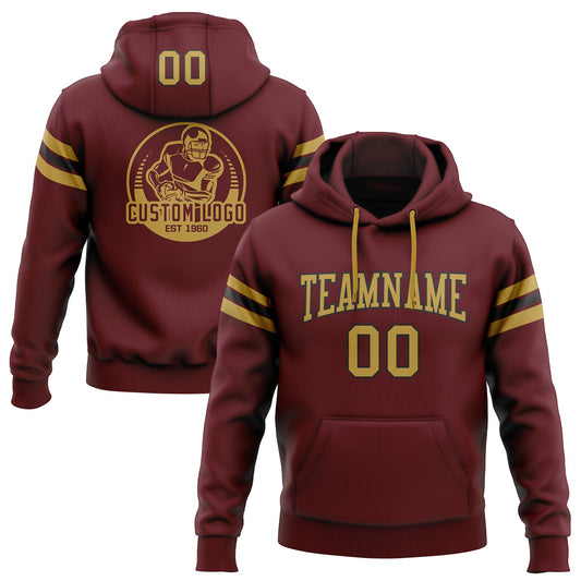 Custom Stitched Burgundy Old Gold-Black Football Pullover Sweatshirt Hoodie - Main View
