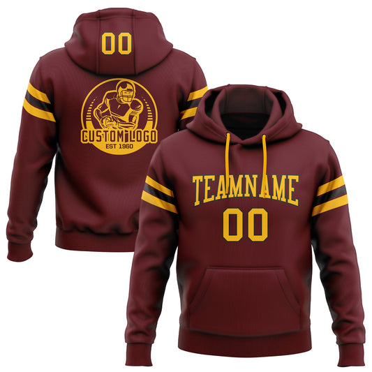Custom Stitched Burgundy Gold-Black Football Pullover Sweatshirt Hoodie - Main View