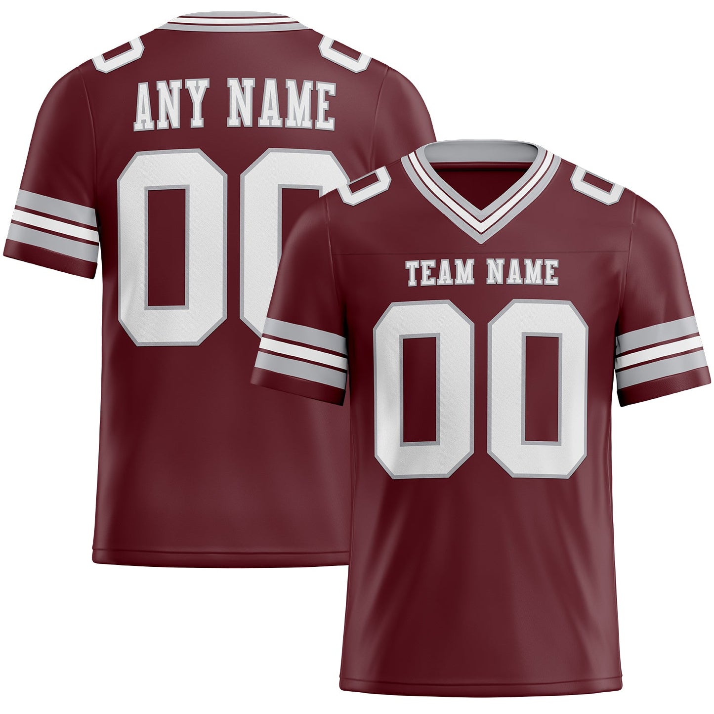 Custom Burgundy White-Gray Authentic Football Jersey - Main View
