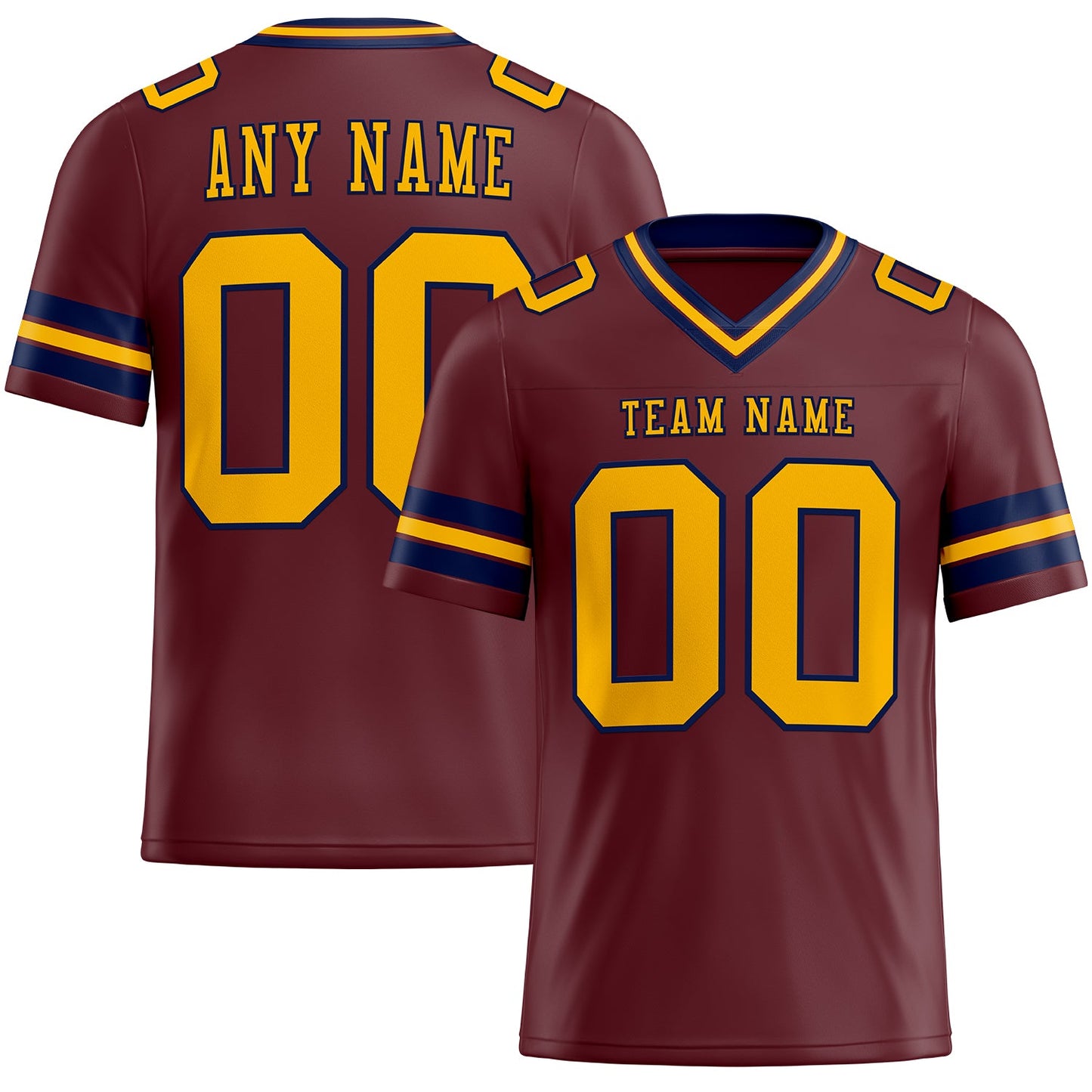 Custom Burgundy Gold-Navy Authentic Football Jersey - Main View