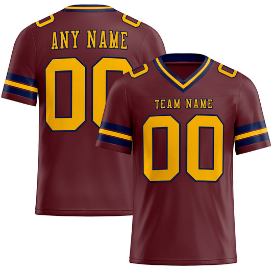 Custom Burgundy Gold-Navy Authentic Football Jersey - Main View