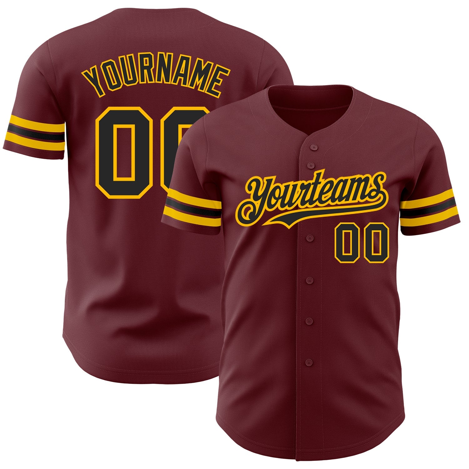 Custom Burgundy Black-Gold Authentic Baseball Jersey - Main View