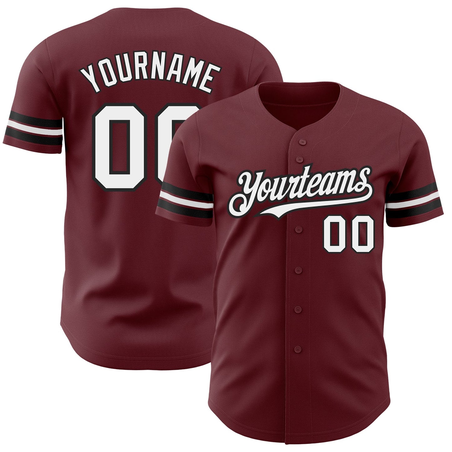 Custom Burgundy White-Black Authentic Baseball Jersey - Main View